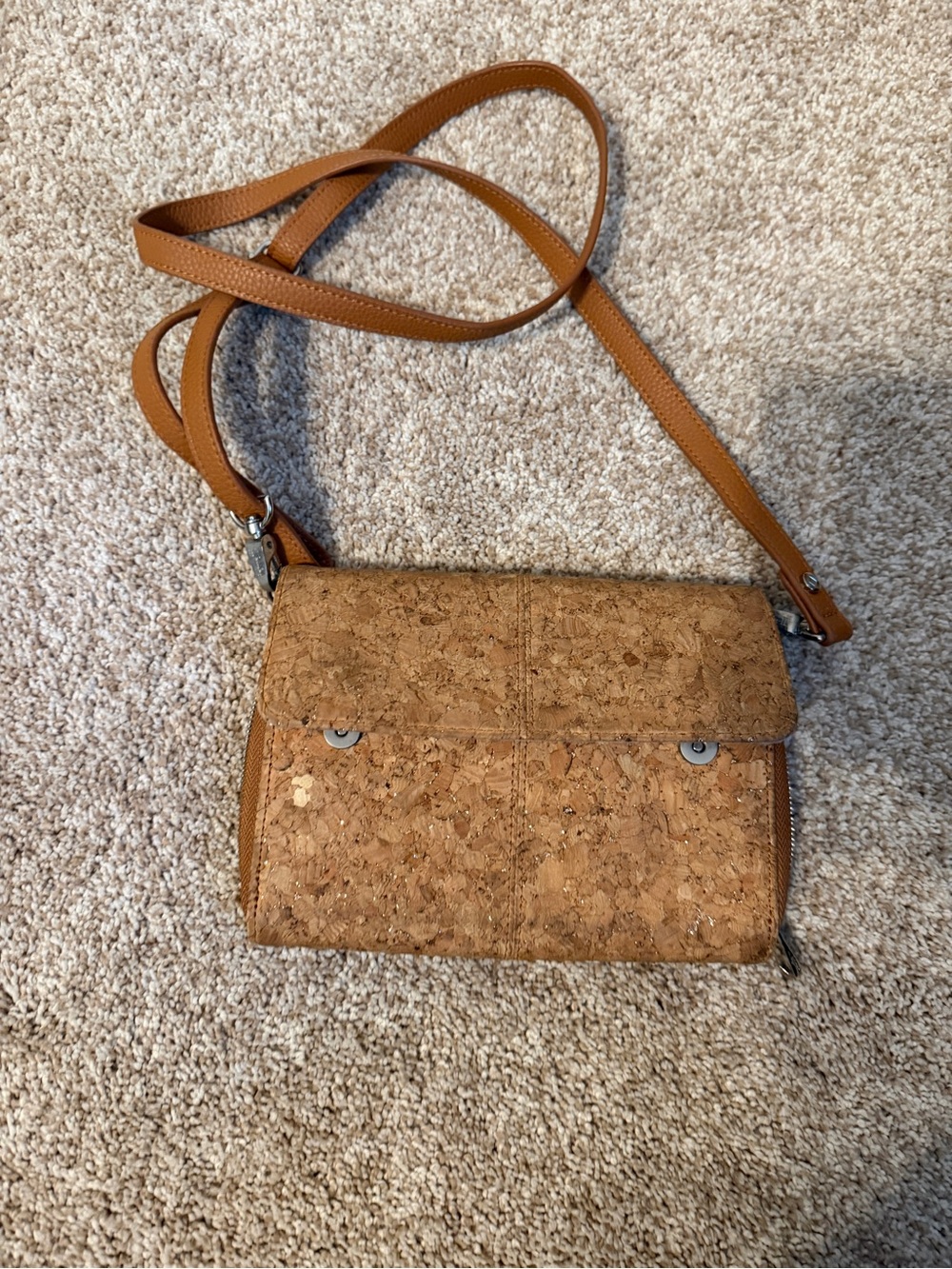Cork Crossbody Bag with Adjustable Tan Strap - Everyday Shoulder Bag